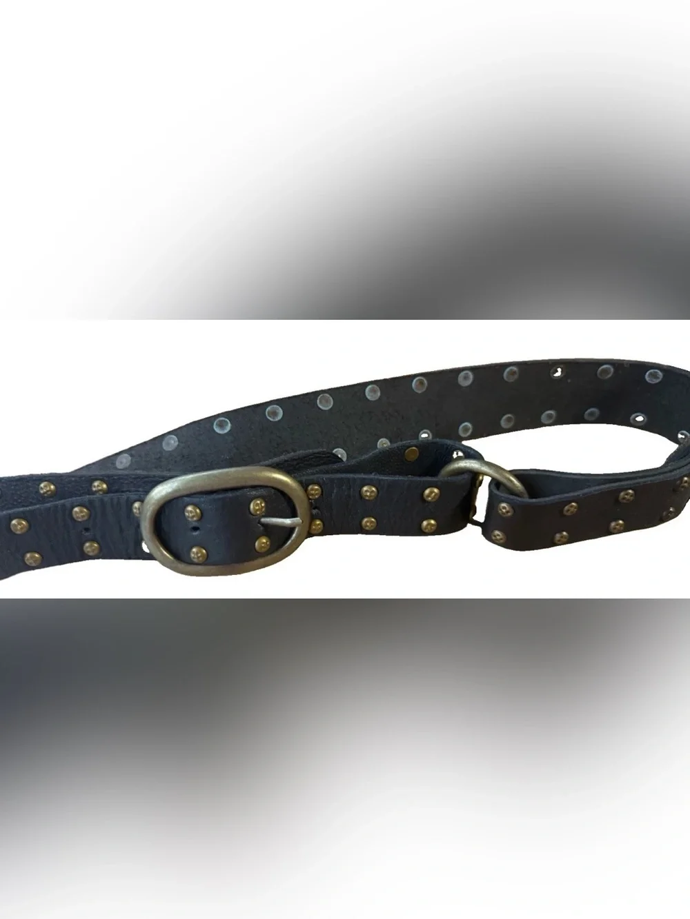 Free People Black Leather Belt Brass Buckle Studded Boho Western One size